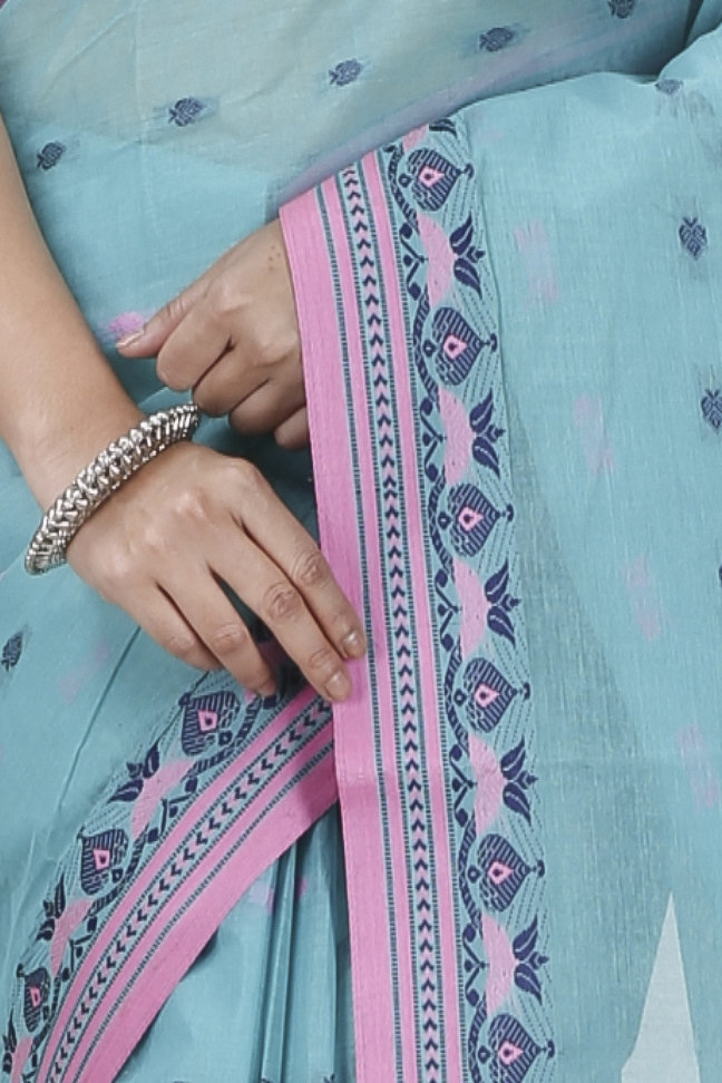 See Green Pure Cotton Uvra Tant Saree (1295)